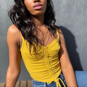 NWOT--YELLOW RUCHED BUSTIER CAMI TOP